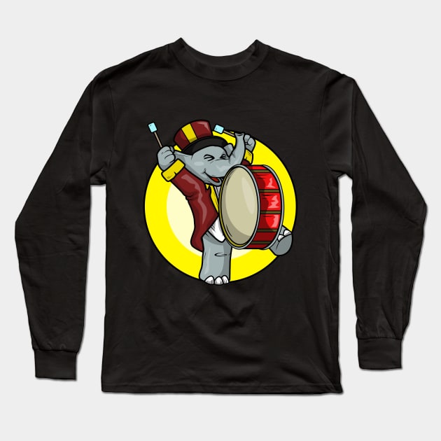 Funny elephant is playing the drum Long Sleeve T-Shirt by Markus Schnabel